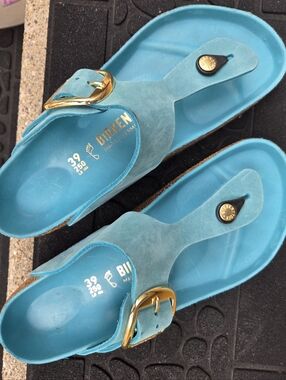 Birkenstock Gizeh Biscay Bay Blue, Big Buckle, NWOT, 39, Sold Out In This Size!